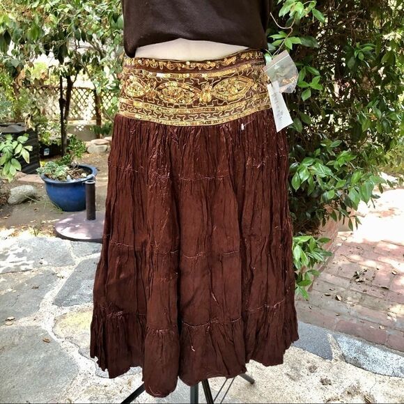 CACHE GOLD SEQUIN EMBELLISHED BEADED CRINKLE SKIRT SIZE 2/SMALL NWT - Picture 13 of 15